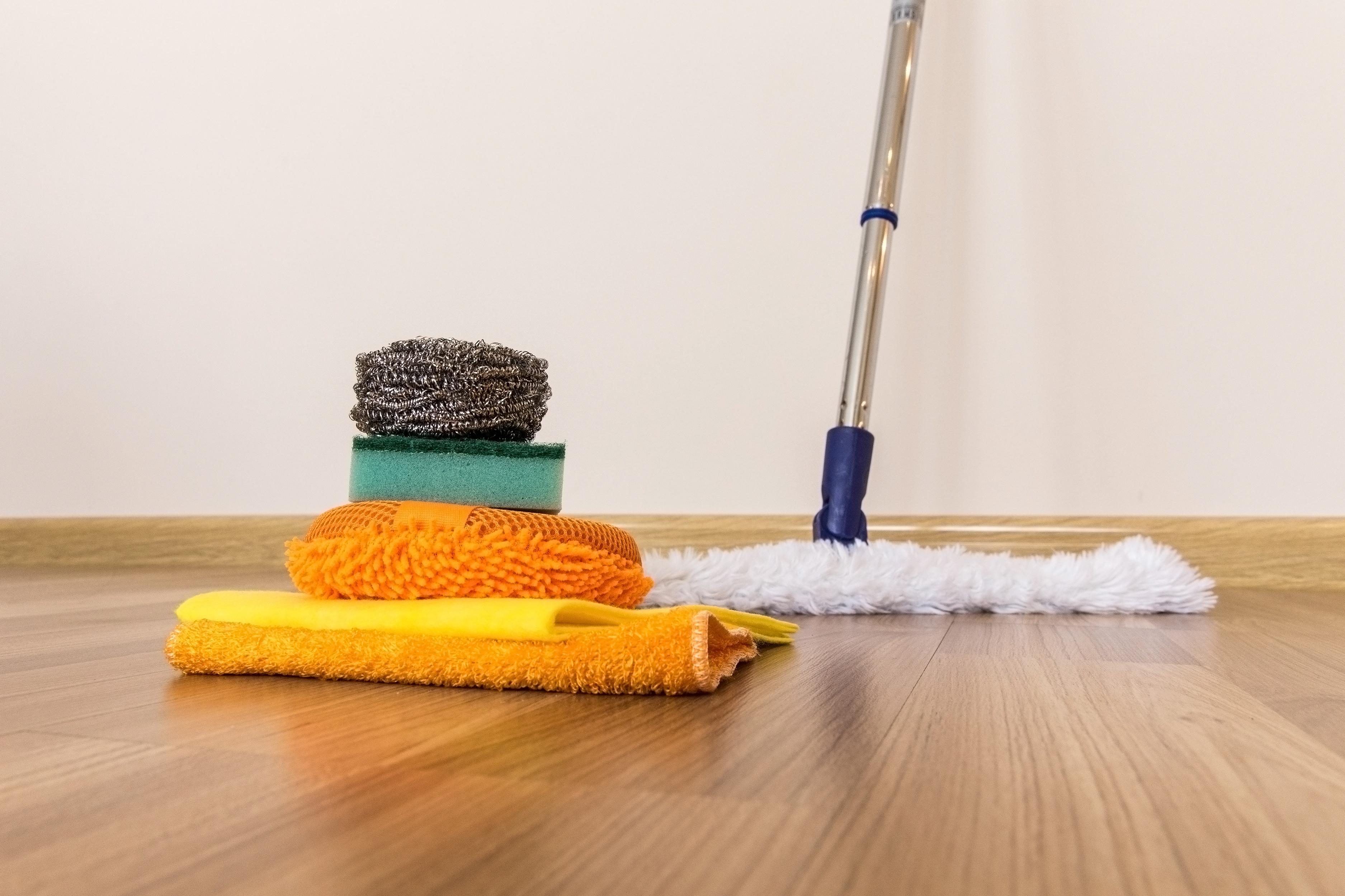 cleaning supplies on floor